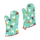 Set of 2 100% Cotton Printed Oven Mitts 34 x 15 cm Aqua Birds