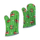 Set of 2 100% Cotton Printed Oven Mitts 34 x 15 cm Green Blossom