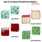 Set of 2 100% Cotton Printed Pot Holders 22 x 22 cm Green Blossom