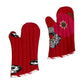 Set of 2 100% Cotton Printed Oven Mitts 34 x 15 cm Red Floral