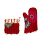 Set of 100% Cotton Printed Oven Mitt + Pot Holder Red Floral