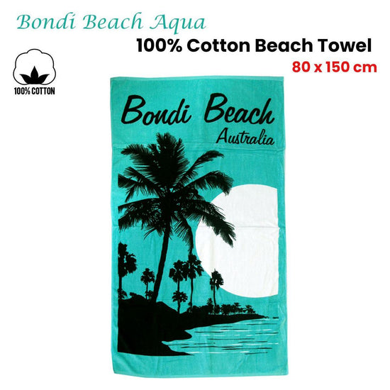 Aqua Blu Bondi Beach Aqua 100% Cotton Beach Towel 80 x 150 cm