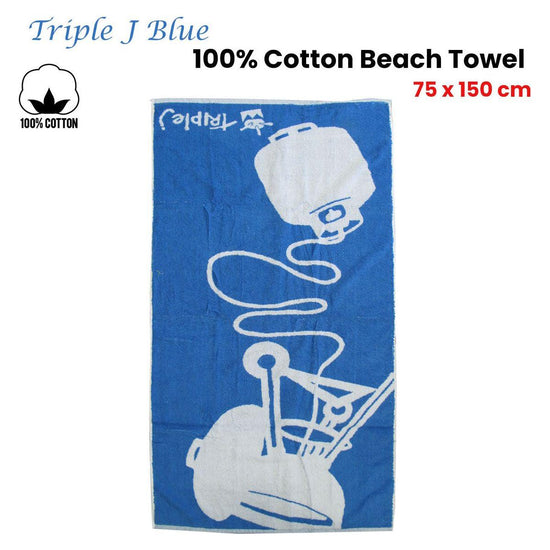 Triple J Blue 100% Cotton Beach Towel 75 x 150 cm