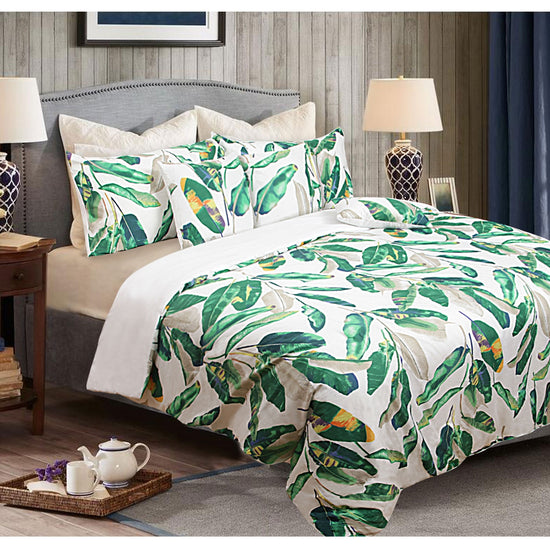 Shangri La 6 Piece Comforter Set Leaves Green