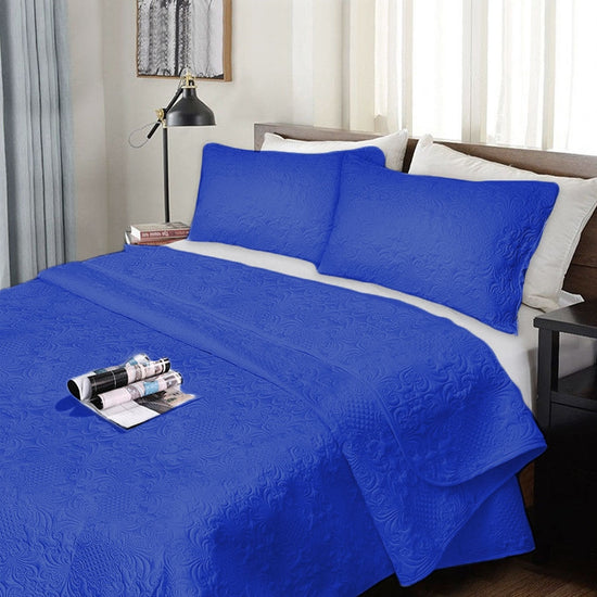 Ramesses 3 Piece Ultrasonic Comforter Set King Royal Blue