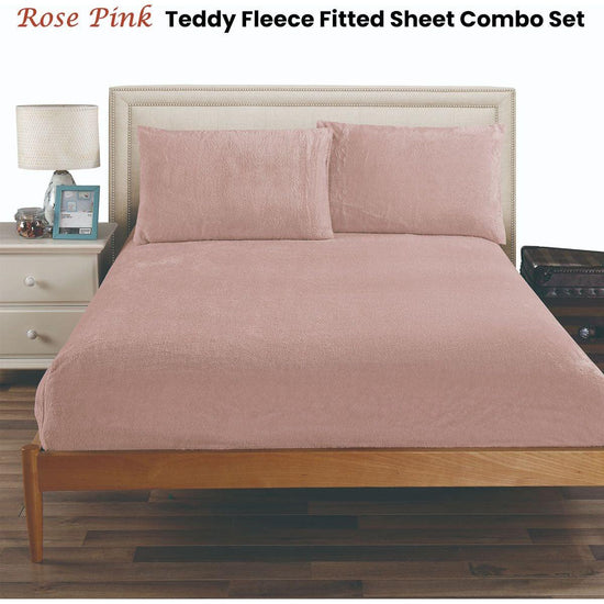 Ramesses Teddy Fleece Fitted Sheet Combo Set Rose Pink Double