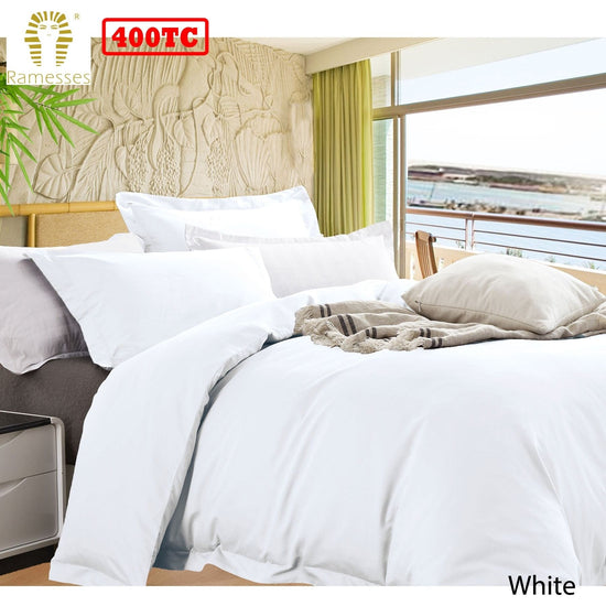 Ramesses Bamboo Cotton Quilt Cover Set White Queen