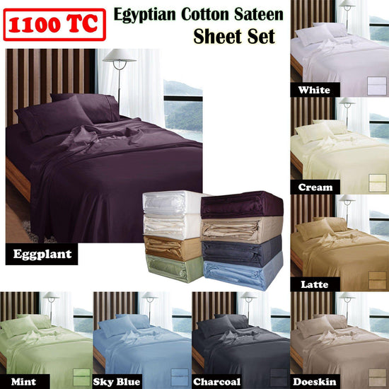 Ramesses 1100TC Egyptian Cotton Sateen Sheet Set Charcoal Queen