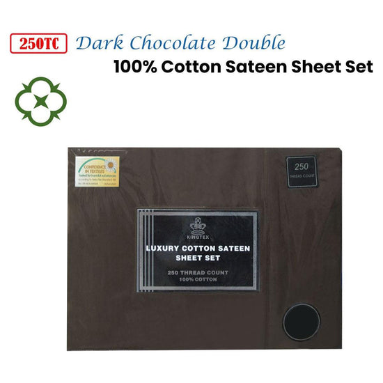 Kingtex 250TC 100% Cotton Sateen Sheet Set Dark Chocolate Double