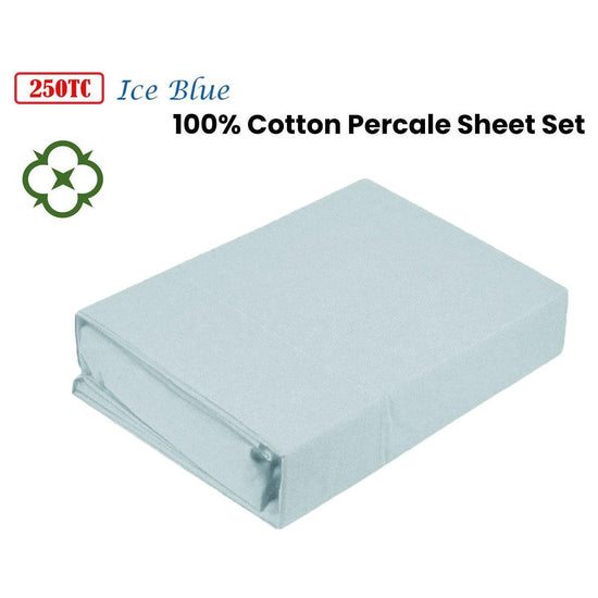 Kingtex 250TC 100% Cotton Percale Sheet Set Ice Blue Single