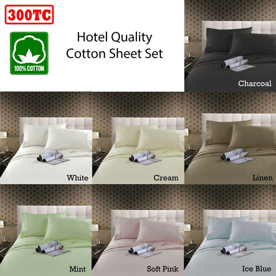 Kingtex 300TC Cotton Sheet Set Charcoal Double