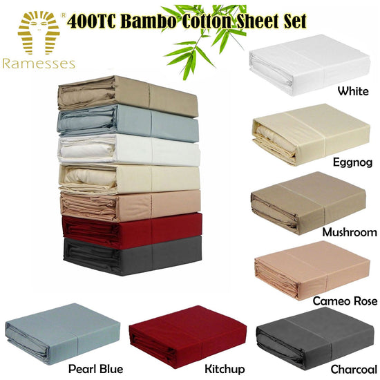 Ramesses 400TC Bamboo/Cotton Sheet Set White QUEEN