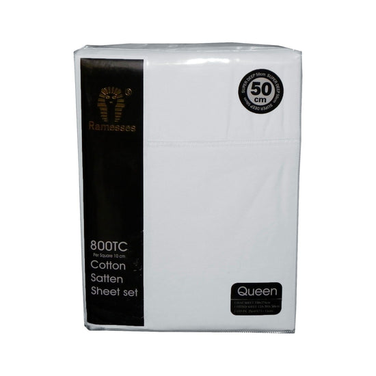 800TC Ramesses Cotton Sateen Sheet Set White King