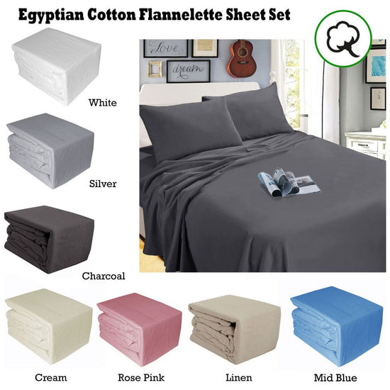 Ramesses Egyptian Cotton Flannel Sheet Set Silver Single