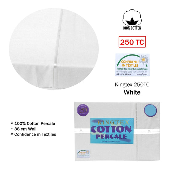 Kingtex 250TC Cotton Percale Sheet Set King White