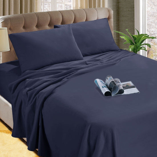 Kingtex Micro Flannelette Sheet Set 40 cm Wall Denim King