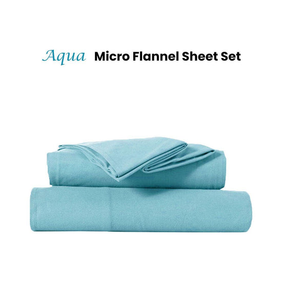 Kingtex Ultra-Soft Micro Flannel Sheet Set 40 cm Wall Aqua Double