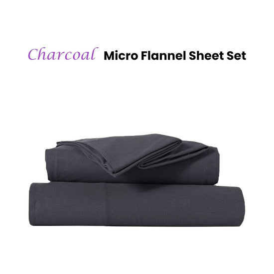 Kingtex Ultra-Soft Micro Flannel Sheet Set 40 cm Wall Charcoal Double