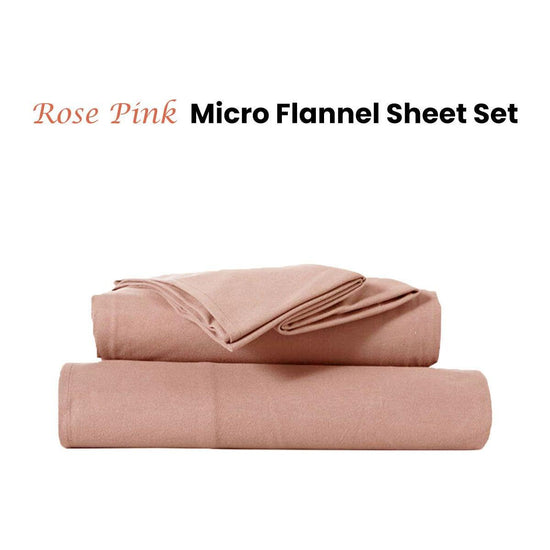 Kingtex Ultra-Soft Micro Flannel Sheet Set 40 cm Wall Rose Pink King Single