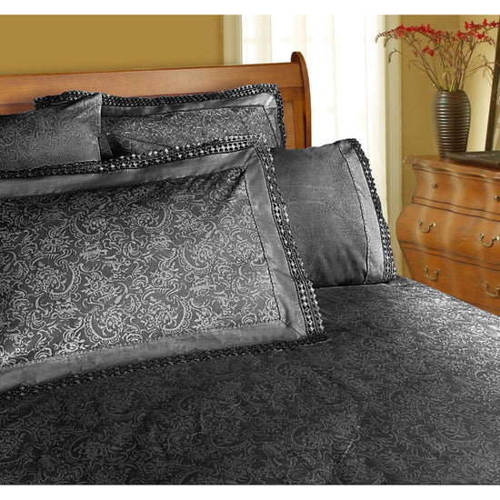 Shangri La Microfibre Machine Lace Sheet Set Charcoal Double