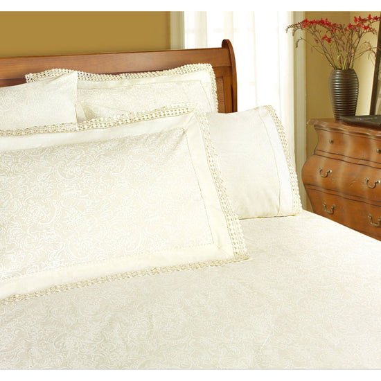 Shangri La Microfibre Machine Lace Sheet Set Cream Double