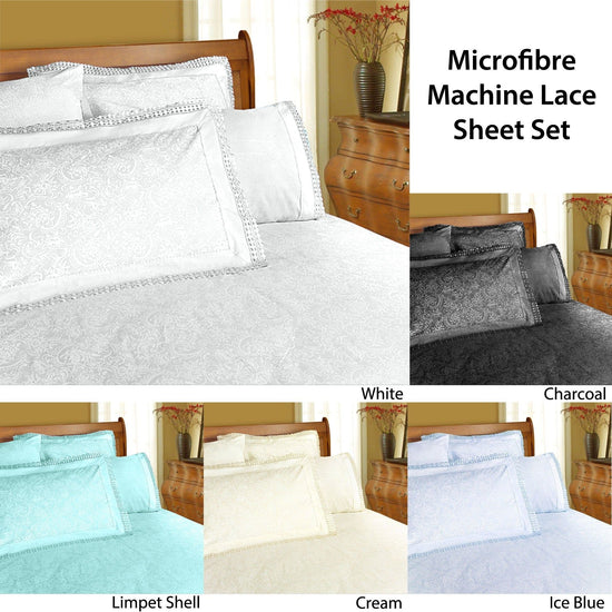 Shangri La Microfibre Machine Lace Sheet Set Cream King