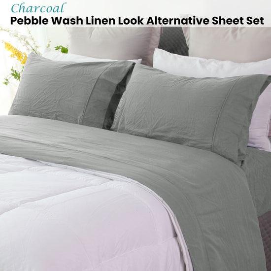 Ramesses Charcoal Pebble Wash Linen Look Alternative Sheet Set Double