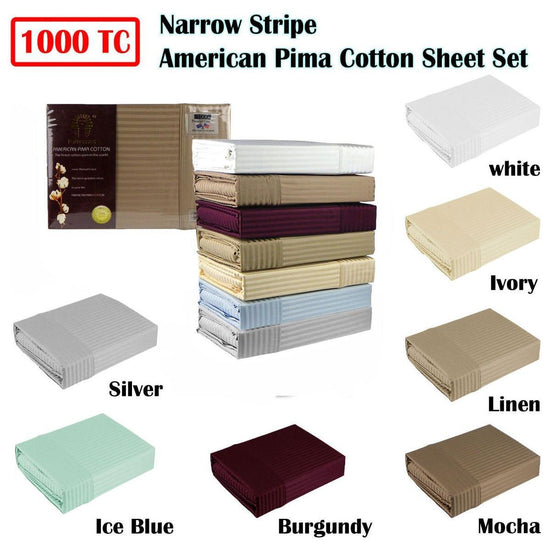 Ramesses 1000TC American Pima Cotton Narrow Stripe Sheet Set Ice Blue King