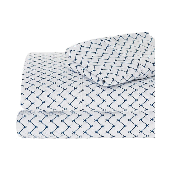 Ramesses 250TC Egyptian Cotton Printed Sheet Set Navy Sefton Single