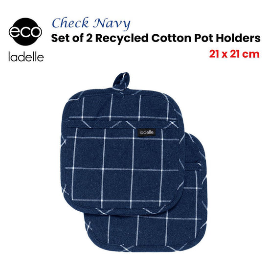 Ladelle Eco Check Navy Set of 2 Pot Holders 21 x 21 cm