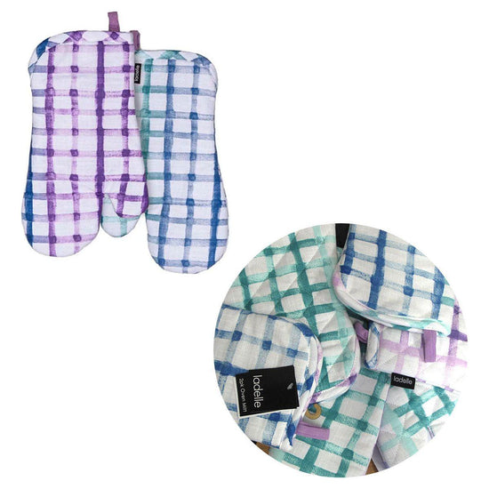 Ladelle Tri-colour Trinny Random Pattern/Colour Reversible Set of 2 Oven Mitts 18 x 33 cm