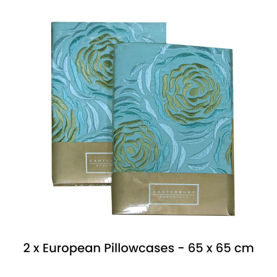 Canterbury Pair of Amarante Teal European Pillowcases 65 x 65 cm