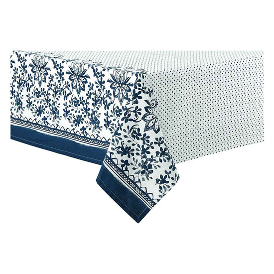 Ladelle Watercolour Floral Tablecloth 8 to 10 Seater Oblong 150 x 265 cm Navy (Close to Indigo Blue)