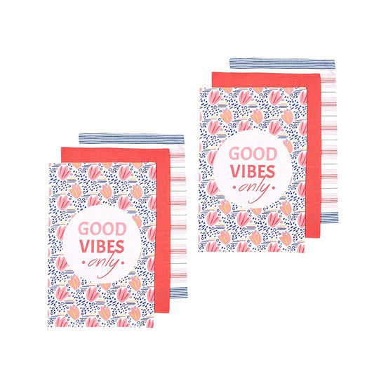 Ladelle Set of 6 Arise Good Vibes Tea Towels Pink