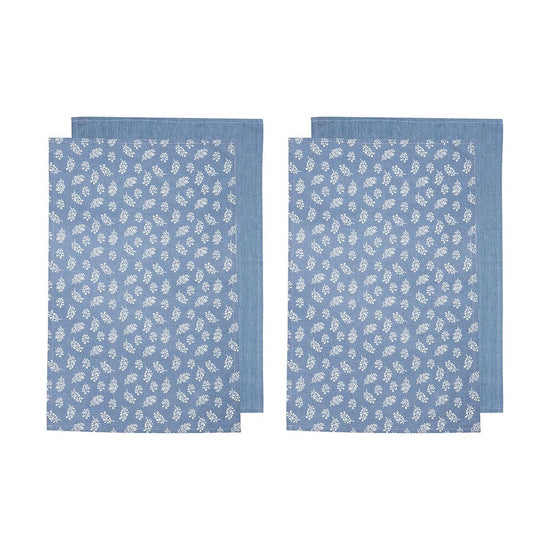 Ladelle Set of 4 Homespun Cotton Kitchen Tea Towels 50 x 70 cm Denim