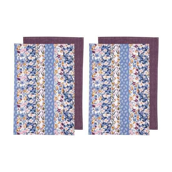 Ladelle Set of 4 Homespun Cotton Kitchen Tea Towels 50 x 70 cm Mulberry