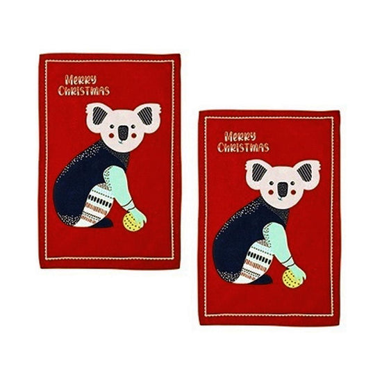 Ladelle Australiana Animal Drawing Set of 2 Cotton Kitchen Towels Koala