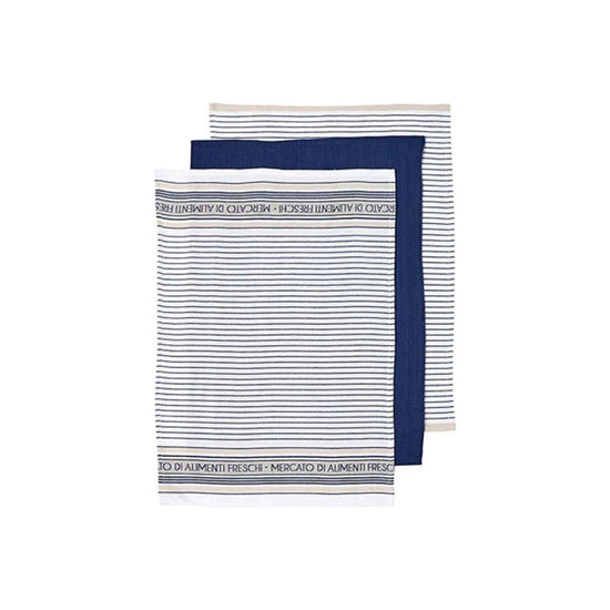 Ladelle Set of 3 Professional Series III Cotton Kitchen Tea Towels Navy 50 x 70 cm