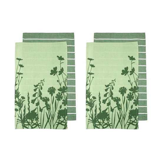 Ladelle Set of 4 Sanctuary Floral Cotton Kitchen Tea Towels 50 x 70 cm Green