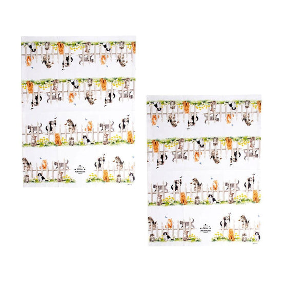 Ashdene Set of 2 Kitten Adventures Cotton Kitchen Tea Towels Chasing Butterflies