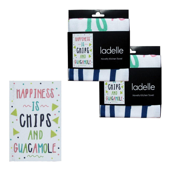 Ladelle Set of 2 Cotton Tea Towels Happiness is Chips and Guacamole