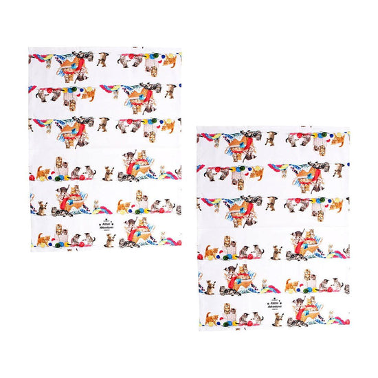 Ashdene Set of 2 Kitten Adventures Cotton Kitchen Tea Towels Play Time