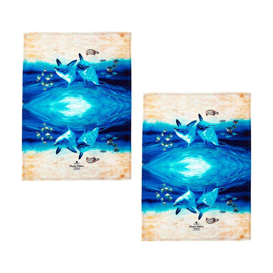 Ashdene Set of 2 Playful Dolphins Cotton Kitchen Tea Towels 50 x 70 cm Underwater Buddies