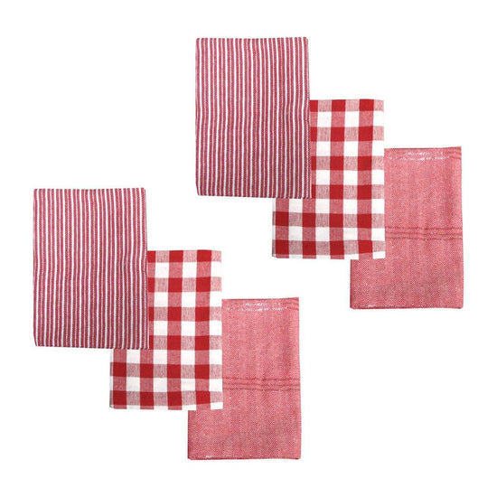 Ladelle Brick Set of 6 Cotton Kitchen Towels Red Design 7