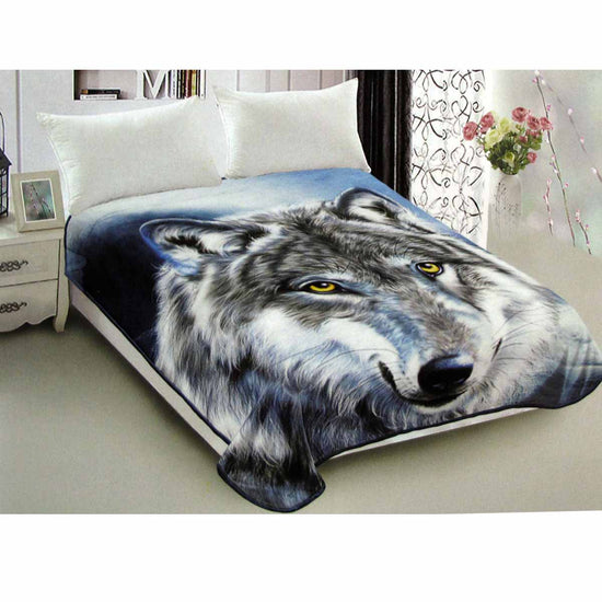 800GSM Luxury Reversible Animal Pattern Mink Blanket Queen 200 x 240 cm Wild Wolf