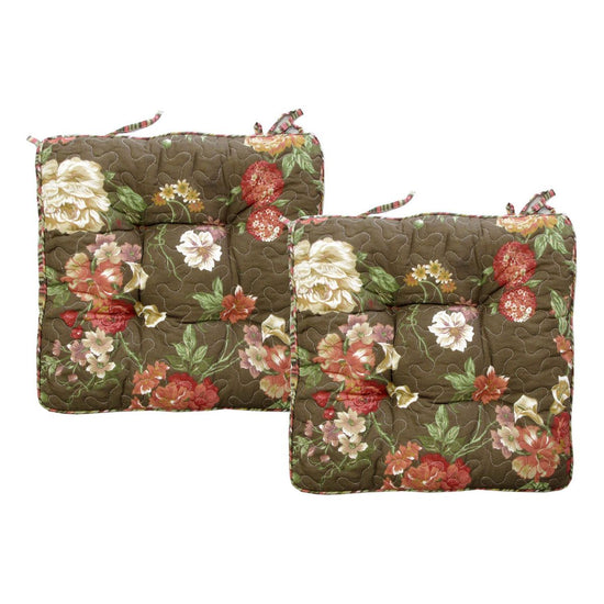 Lylac Homeware Petal Delights Set of 2 Cotton Chair Pads Elsa Brown