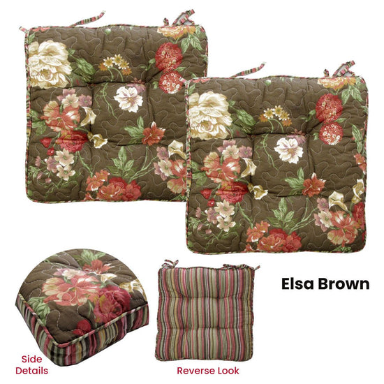 Lylac Homeware Petal Delights Set of 2 Cotton Chair Pads Elsa Brown