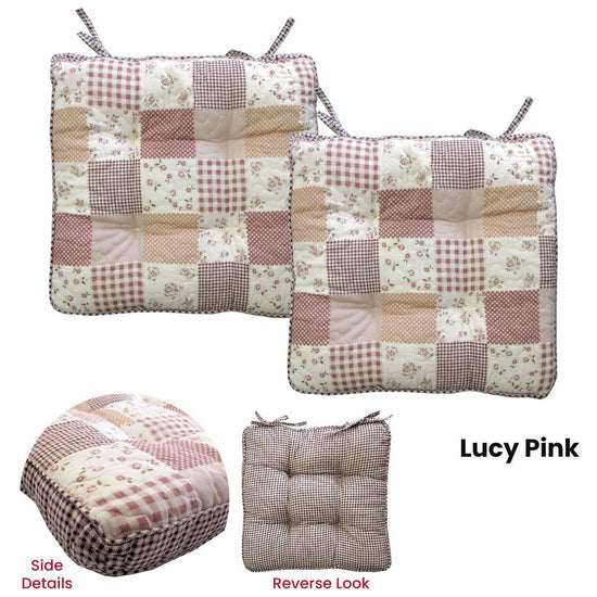 Lylac Homeware Petal Delights Set of 2 Cotton Chair Pads Lucy Pink