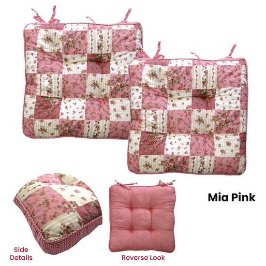 Lylac Homeware Petal Delights Set of 2 Cotton Chair Pads Mia Pink