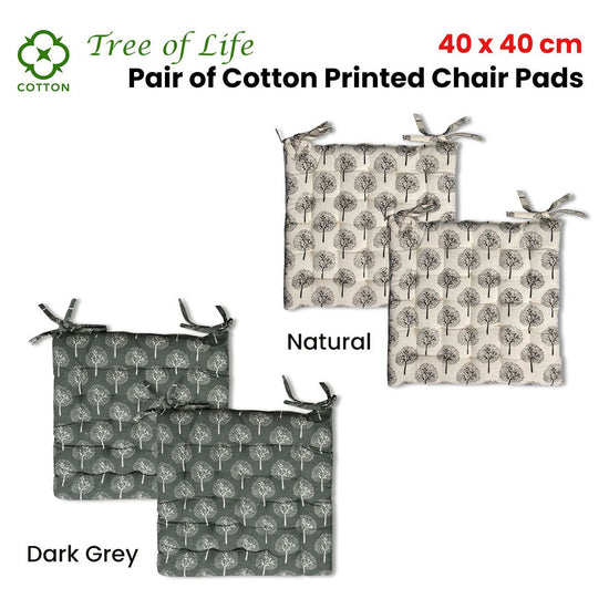 Lylac Homeware Tree of Life Set of 2 Cotton Chair Pads Natural